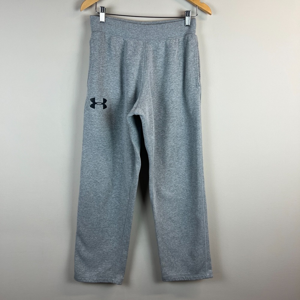Under Armour Sweatpants Men Small Gray Straight Leg Solid Logo Drawstring Casual